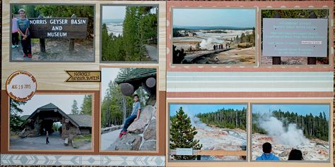 Yellowstone National Park - Norris Geyser Basin Scrapbook Page - 12x12 Layout - Scrapbook.com National Park Scrapbook, Scrapbook Examples, Scrapbooking Layouts Travel, Travel Scrapbook Pages, Yellowstone Trip, Wyoming Travel, Vacation Scrapbook, Yellowstone Park, Scrapbook Room