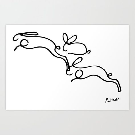 Buy Rabbits Line Drawing, Animals Sketch Artwork, Pablo Picasso, Tshirts, Prints, Posters, Bags, Women, Art Print by Art-O-Rama Shop. Worldwide shipping available at Society6.com. Just one of millions of high quality products available. Black Rabbit Art, Bunny Line Art, Rabbit Line Art, Picasso Animals, Joy Tattoo, Picasso Line Art, Women Art Print, Animals Sketch, Picasso Sketches