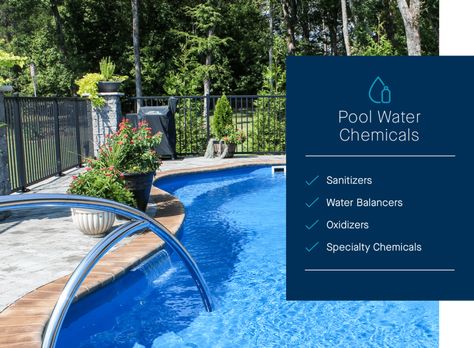 Pool Water 101: Chemicals, Testing and Balancing - Latham Pools - CA Latham Stardust Gray Pool Liner, Pool Chemical Cheat Sheet, Latham Pool, Pool Shock, Turquoise Pool Water, Swimming Pool Chemicals, Pool Liners, Pool Care, Swimming Pool Water