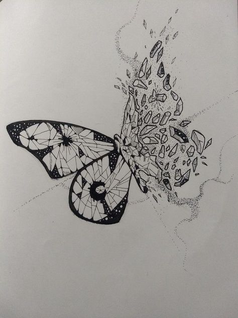 Above Knee Cap. Above It Say “Not An Echo”. Glass Shattering Tattoo, Shattered Glass Tattoo Designs, Shattered Drawing Ideas, Butterfly Dust Tattoo, Butterfly On Fire Drawing, Glass Wing Butterfly Tattoo, Butterfly With Crystals Tattoo, Butterfly Turned To Dust Tattoo, Sleeve Tattoos Butterflies