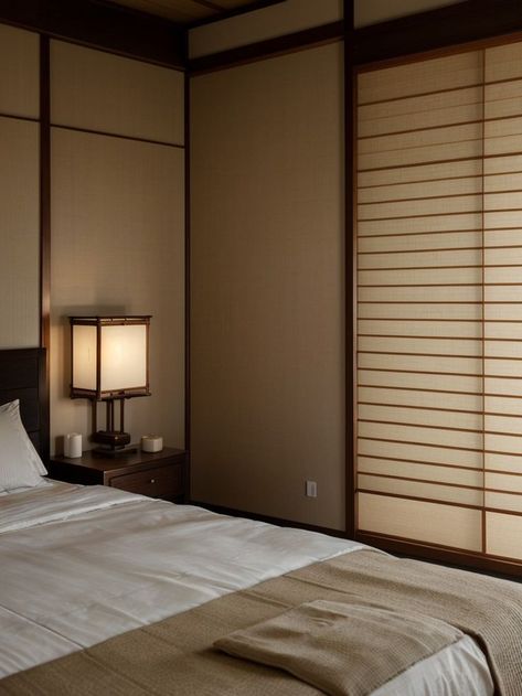 Create a tranquil Japanese-inspired bedroom by incorporating elements like a low platform bed, shoji screens, and minimalist decor. Add bamboo blinds for privacy and soft lighting with paper lanterns to complete the serene ambiance. Shoji Paper, Japanese Inspired Bedroom, Shoji Screens, Low Platform Bed, Aesthetic Game, Shoji Screen, Bamboo Blinds, Paper Lanterns, Minimalist Decor