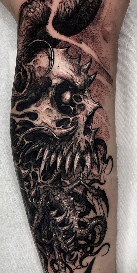 Biomech Tattoo, Fenrir Tattoo, Biomechanical Tattoo Design, Satanic Tattoos, Gothic Tattoos, 42 Tattoo, Zombie Tattoos, Monster Tattoo, Skull Reference