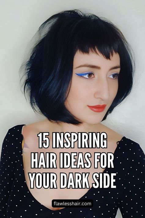 Goth Bob Bettie Bangs Short Hair, Goth Hair Ideas, Betty Bangs, V Bangs, Dark Bob, Goth Shorts, Creative Styling, Short Dark Hair, Goth Hair