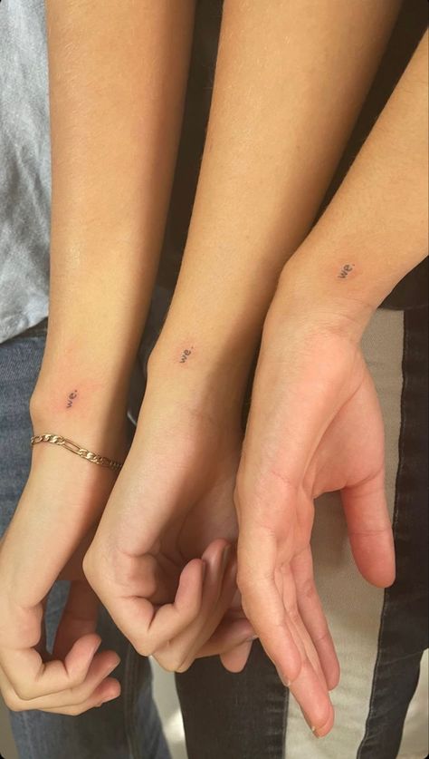 #handpoke #handpokedtattoo Mini Friend Tattoos, Roommate Tattoos Matching, Funny Matching Tattoos For Siblings, Handpoked Tattoo Ideas, Best Friend Tattoos 3 People, String Tattoo Ideas, Tiny Tattoos For Best Friends, Sadie Tattoo, Tiny Matching Tattoos Bff