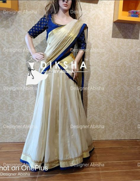 Dhaavani Half Saree Kerala, Set Half Saree Kerala, Set Pavada And Blouse, Kerala Half Saree, Dhavani Set, Traditional Half Saree Designs, Saree Kerala, Onam Outfits, Bengali Culture