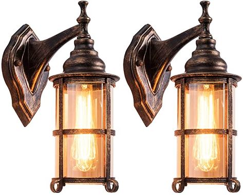 Amazon.com: Rustic Outdoor Wall Light, Golden Bronze Exterior Wall Sconces Fixture with Amber Glass Shade, Industrial Lantern Porch Lighting Waterproof Retro Farmhouse Lamp for Indoor Bedroom Living Room Pack-2: Home Improvement Oil Rubbed Bronze Lighting, Porch Light Fixtures, Outdoor Wall Light Fixtures, Farmhouse Lamps, Retro Farmhouse, Exterior Light Fixtures, Rustic Porch, Porch Light, Wall Lanterns