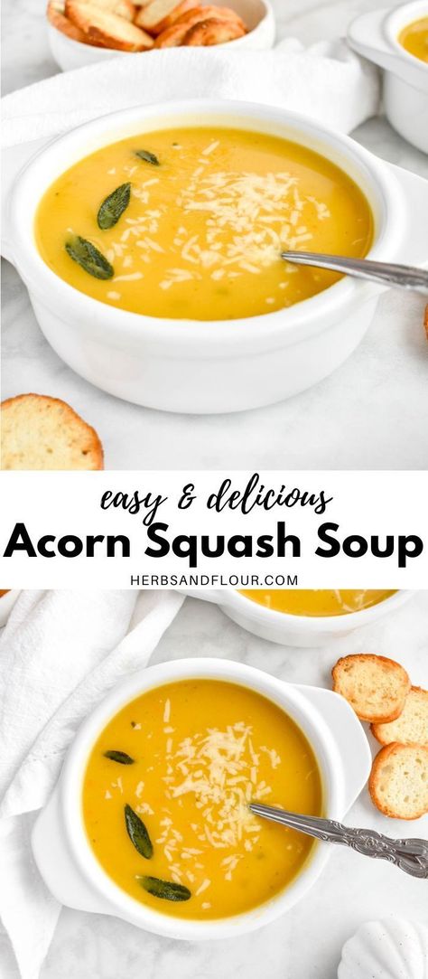 Acorn Butternut Squash Soup, Acorn Squash Puree Recipes, Acorn Squash Soup Recipes Easy, Acorn Soup Recipe, Acorn Squash Soup Recipes, Squash Soup Recipe Easy, Roasted Squash Soup, Acorn Squash Soup, Roasted Acorn Squash