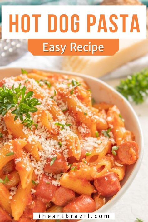 Pasta With Hot Dogs, Hot Dog Pasta Recipes, Recipe With Hot Dogs, Hot Dog Meals, Hot Dog Pasta, Hot Dog Spaghetti, Gluten Free Hot Dogs, Ground Beef Breakfast, Lazy Dinner