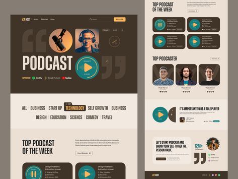 Podcast Landing Page, Podcast Website Design, Landing Page Ui Design, Music App Design, Podcast Website, Landing Ideas, Wix Website Templates, Design Podcast, Inspiration Board Design