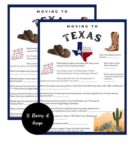 New Home Party, Elvis Presley Songs, Moving To Texas, State Of Texas, Fun Party Games, Trivia Game, What Book, Retirement Party, Retirement Parties