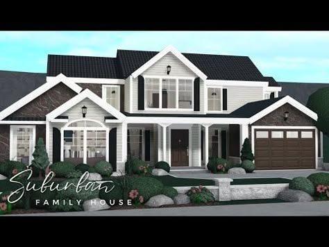 Suburban Family Home Exterior, Family Home Exterior, Bloxburg Suburban, Suburban Family Home, Modern Suburban House, Winter House Exterior, Planner 5d, Modern Family House, Two Story House Design