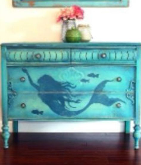 Dresser Painted, Mermaid Bedroom, Dengeki Daisy, Mermaid Painting, Mermaid Decor, Samurai Tattoo, Furniture Rehab, Painted Dresser, Vampire Knight