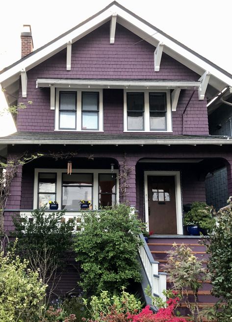 Purple is my favourite colour Lavender Home Exterior, Purple Craftsman Exterior, Light Purple House Exterior, Lavender Exterior House Color, Purple Home Exterior, Purple Exterior House Colors, Outdoor House Colors, Purple Houses, House Vancouver