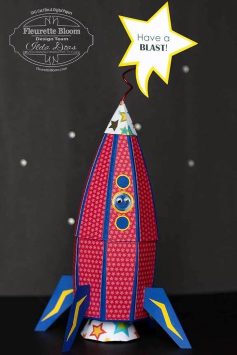 (I) (L)ove (D)oing (A)ll Things Crafty!: 3D Paper Rocket Ship Gift Box Paper Rocket Ship, Paper Rocket, Paper Rockets, Svg Crafts, Scrapbook Project, Making Cake, Paper Cutouts, Space Birthday Party, Simple Birthday Cards