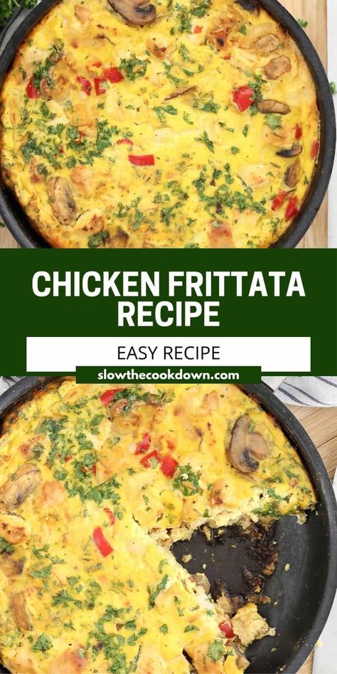 This delicious chicken frittata recipe is perfect for a healthy breakfast, lunch or dinner. High in protein and low in carbs, it's loaded with fresh veggies and is oven baked for a quick and easy meal that's ready in 30 minutes. Frittata Recipes Baked, Breakfast Fritatta, Oven Baked Frittata, Chicken Frittata, Fritata Recipe, Frittata Recipes Breakfast, Easy Frittata Recipe, Egg Recipes For Dinner, Baked Frittata