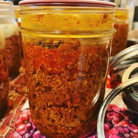 Canning Beef Brisket, Canned Taco Meat, Canning Taco Meat Ground Beef, Pressure Canning Taco Meat, Electric Pressure Canning Recipes, Canning Beef Recipes, Ground Beef Canning Recipes, Pressure Canning Chili With Meat, Pressure Canning Meals In A Jar