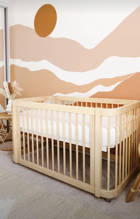 Nursery Wall Painting Ideas, Nursery Murals Painted, Nursery Wall Paint, Convertible Cribs, Nursery Wall Painting, Boho Baby Nursery, Best Baby Cribs, Modern Crib, Nursery Wall Murals