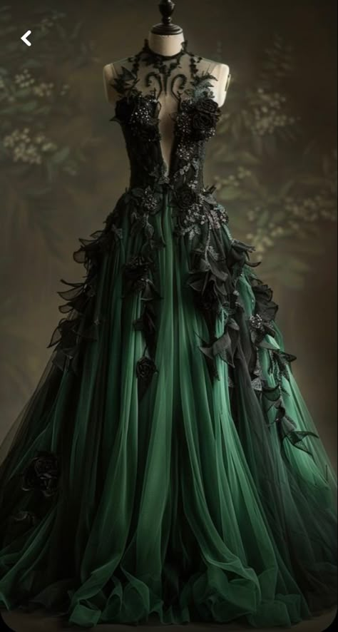 Green Steampunk Dress, Black Green Wedding Dress, Black And Green Wedding Dresses, Green Masquerade Dress, Green Witch Wedding, Green And Black Wedding Dress, Black And Green Wedding Dress, Green And Black Prom Dress, Green Wedding Dress For Bride