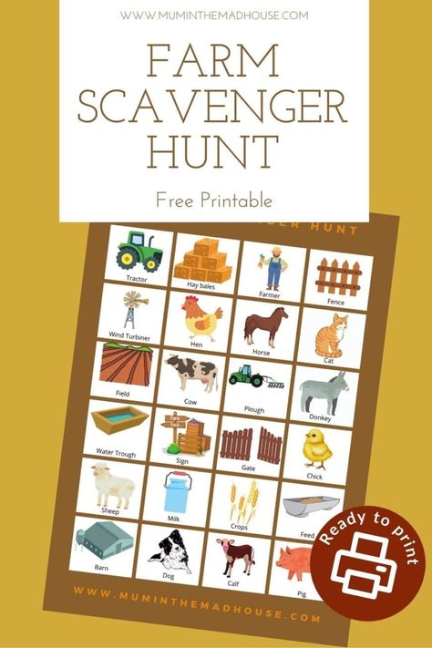 Explore the farm with a printable Farm Scavenger Hunt for kids. Children will look for animals, tractors, & more with this fun farm activity. Farm Scavenger Hunt For Kids, Farm Scavenger Hunt, Scavenger Hunt Printable, Farm Books, Gate Signs, Farm Activities, Kids In The Kitchen, Scavenger Hunt For Kids, Scavenger Hunts