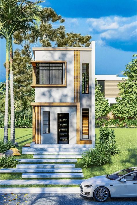 Small Houses 2 Floors, Tall Homes For Small Lots, Open Space Tiny House, Tiny House 2 Story Floor Plans, Tiny One Story House, Small Modern 2 Story House, Three Story Tiny House, 32 Sqm House Design, Tiny House 2 Floors