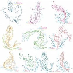 Mermaids Vintage Stitch Bundle SS - 4x4, 5x7, 8x8 & 6x10 Mermaid Embroidery Designs, Redwork Machine Embroidery Designs, Mermaid Embroidery, Machine Embroidery Redwork, Mermaid Images, Bean Stitch, Digitized Embroidery Designs, Mermaid Lover, Embroidery Design Sets