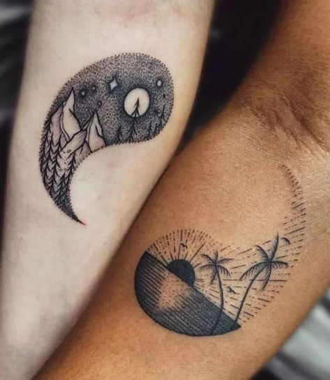 60 Best Yin-Yang Tattoos to Express Your Individuality in 2023 Cute Best Friend Tattoos, Matching Bff Tattoos, Maching Tattoos, Matching Friend Tattoos, Tattoo Placements, Matching Best Friend Tattoos, Cute Couple Tattoos, Bestie Tattoo, Couple Tattoos Unique