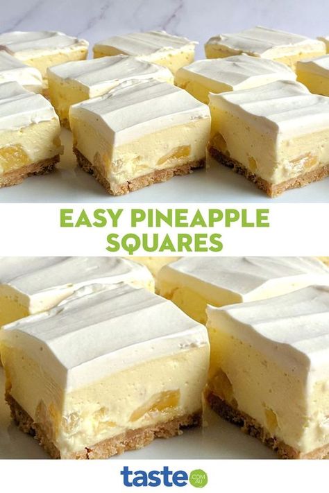 Pineapple Squares, No Bake Slices, Pineapple Dessert Recipes, Pineapple Desserts, Lemon Bar, Condensed Milk Recipes, Square Recipes, Brown Spots Removal, Slices Recipes