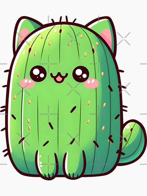 Cacti Drawing, Cat Cactus, Kawaii Cactus, Succulent Painting, Cactus Cat, Cactus Drawing, Cactus Stickers, Cute Cactus, Seasons Art