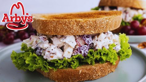 Arby's Pecan Chicken Salad Sandwich Copycat Recipe Arbys Chicken Salad Recipe, Arby's Chicken Salad Recipe, Arbys Chicken Salad, Copycat Chicken Salad, Cornbread Muffins Recipe, Bacon Chili, Apple Bread Recipe, Pecan Chicken Salads, Pecan Chicken