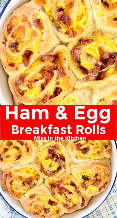 Ham and Egg Breakfast Rolls with cheese are the perfect breakfast for any morning of the week and a delicious addition to a holiday brunch. Just a few simple ingredients in this easy breakfast roll. Breakfast Rolls With Eggs, Breakfast Roll Ups Crescent, Breakfast Pinwheels Crescent Rolls, Breakfast Recipes With Ham, Sausage Egg And Cheese Roll Ups, Breakfast Braid Crescent Roll, Crescent Roll Breakfast Recipes Ham, Savory Breakfast Rolls, Breakfast Recipes Easy Quick Simple