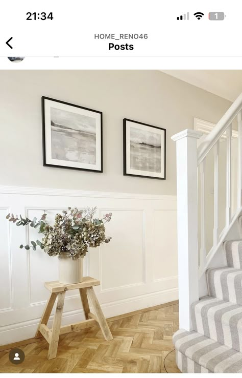 Living Room Half Panelling, Neutral Hallway Ideas, Panel Hallway, Hallway Panelling Ideas, Victorian Terrace Hallway, Glass Hallway, Salons Cottage, Hallway Panelling, Hall Ways