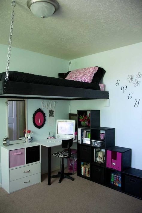 25 Cool and Fun Loft Beds for Kids Room Space Saving Ideas, Twin Loft Bed Diy, Cool Bedrooms For Teen Girls, Downstairs Ideas, Cool Loft Beds, Space Saving Ideas, Design Ložnic, Unique Bedroom Design, Box Room