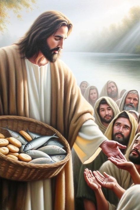 Jesus Feeds The 5000, Christ Artwork, Christian Fall, Jesus Christ Artwork, Pictures Of Christ, Jesus Bible, Jesus Images, The Shepherd, Lord Jesus Christ