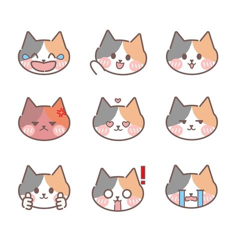 Cat Emotions Drawing, Cute Emotion Stickers, Cat Expressions Drawing, Cute Cat Emoji, Cat Emotions, Emoticon Cute, Emotion Stickers, Expression Character, Cat Emoticon