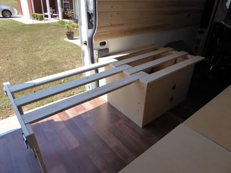 Campervan Bed Ideas Diy, Twin Bed Camper Van, Camper Van 2 Beds, Camper Van Bed Ideas, Campervan Bed Ideas, Van Bed Frame, Campervan Bed Frame, L Shaped Camper Van Bed, Double Bed Camper Van