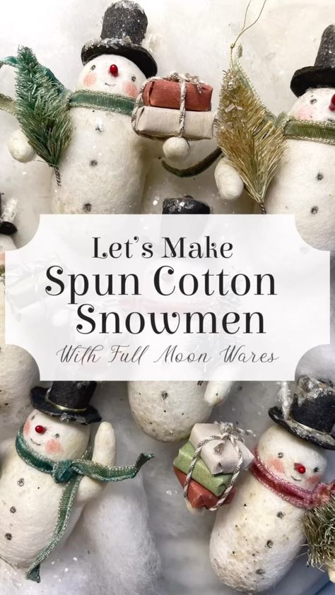 So it begins! I’ve been crafting like a little elf behind the scenes for a few weeks now making these snowman and some other holiday… | Instagram Cotton Batting Crafts, Cotton And Glue Sculpture, Spun Cotton Snowman, Spun Cotton Sculpture, Spun Cotton Tutorial How To Make, Spun Cotton Christmas Ornaments, Cotton Wool Crafts, Cotton Spun Ornaments, Cotton Batting Ornaments