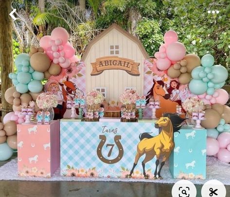 Spirit Birthday Party Decorations, Spirit Themed Birthday Party Girl, Spirit Themed Birthday Party, Spirit Horse Birthday Party, Spirit Birthday Party Ideas, Spirit Riding Free Birthday Party, Horse Birthday Party Decorations, Horse Theme Birthday Party, Elena Birthday Party