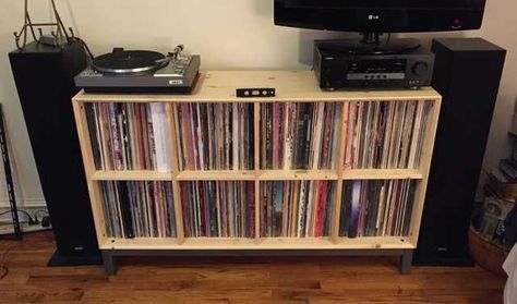 New IKEA Noras Record Storage - Imgur Ikea Vinyl Storage, Lp Storage Cabinet, Vinyl Record Crate, Plywood Shelving, Vinyl Record Furniture, Vinyl Record Room, Vinyl Record Cabinet, Record Album Storage, Diy Record