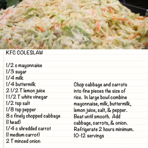 Raising Canes Coleslaw Recipe, Kfc Salad, Kfc Recipes, Sweet Coleslaw Recipe, Kfc Gravy Recipe, Popsicle Cocktail, Best Coleslaw Recipe, Kfc Coleslaw Recipe, Coleslaw Recipes