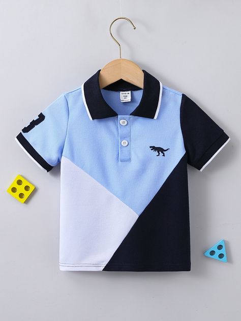 Multicolor Casual Collar Short Sleeve Fabric Colorblock,Dinosaur  Embellished Slight Stretch  Young Boys Clothing Boys Shirt Design, Kids Tshirt Ideas, Dinosaur Embroidery, Baby Boy Outfits Swag, School Uniform Fashion, Sports Polo Shirts, Shirts For Boys, T Shirt Boy, Polo Shirt Design