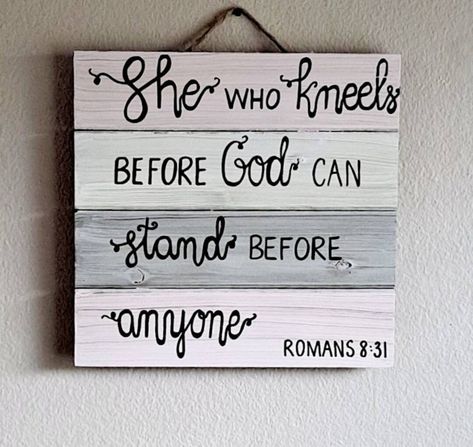 Woman's Bedroom, Wood Signs Bible Verse, Christian Room Decor, Romans 8 31, Painted Pallet, Prayer Room Ideas, Prayer Signs, Prayer Garden, Romans 8:31