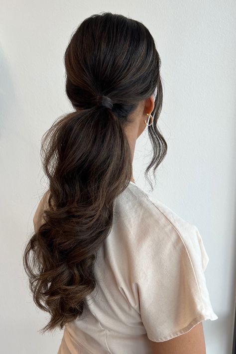 Ponytail Bridal Hair, Bridesmaid Ponytail, Low Pony Hairstyles, Wedding Ponytail Hairstyles, Bridal Ponytail, Bridesmaid Hair Inspo, Wedding Hair Brunette, Wedding Ponytail, Low Ponytail Hairstyles