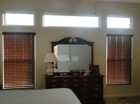 I am looking for ideas for the transom windows in my bedroom. My intent was to do nothing but in the spring and summer it is like the middle of the afternoon... - Houzz Window Treatments For Transom Windows, Transom Windows Bedroom, Transom Window Ideas, Transom Window Treatments, Kitchen Window Coverings, My Intent, Cabin Decorating, Transom Window, Window Treatments Living Room