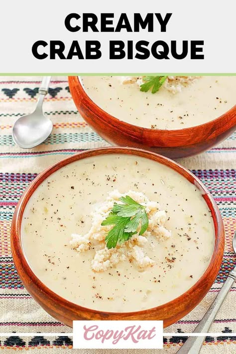 Crab And Corn Bisque, Crab Bisque Recipe, Crab Soup Recipes, Chicken Stock Recipe, Bisque Soup, Crab Bisque, Seafood Bisque, Creamy Crab, Seafood Stock