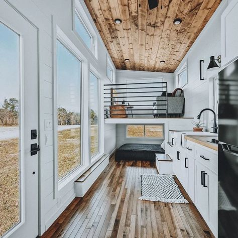 Luxury Tiny Homes, Under Bathroom Sink, Painting Shiplap, Tiny House Luxury, Wood Railing, Wind River, Board And Batten Siding, Black Faucet, Doors And Floors