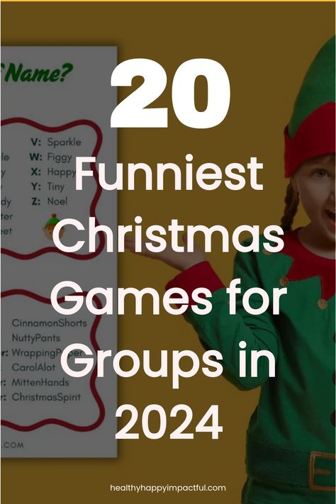 20 Funniest Christmas Games for Groups in 2024 with a playful elf in the background. Hilarious Christmas Games For Adults, Christmas Party Games For Large Crowd, Christmas Party Games For Church Ladies, Youth Group Christmas Party Games, Christmas Gift Exchange Games For Large Groups, Fun Group Christmas Party Games, Large Christmas Party Games, Family Christmas Games Hilarious Funny, Easy Christmas Games For Groups