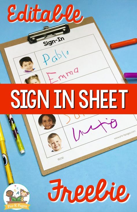 Free Daily Sign In Sheet for Preschool - Pre-K Pages Preschool Sign In, Creative Curriculum Preschool, Sign In Sheet Template, Preschool Names, Pre K Pages, Prek Classroom, Welcome To School, Sign In Sheet, Name Activities