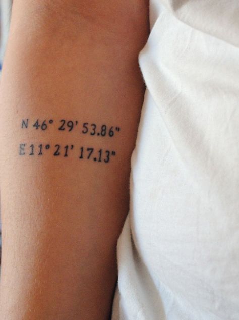 Coordinate Tattoos, Coordinates Tattoo, Tattoo Fonts, Body Mods, Tatting, Tattoos, Nails