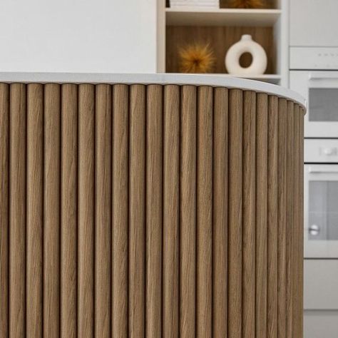 The Maker Designer Kitchens on Instagram: "Polytec STECCAWOOD adds a warm and rich texture to your kitchen. ⁠ ⁠ Applied in either a vertical or horizontal setout these prefinished circular battens bring strong lines and beautiful texture to your⁠ kitchen design.⁠ ⁠ STECCAWOOD looks stunning when used only on curved sections or run it all the way round your island for the ultimate luxury look.⁠ ⁠ Link in bio to view all images from this project." Polytec Steccawood, Designer Kitchens, Run It, The Maker, Beautiful Textures, Rich Textures, All The Way, Kitchen Design, Link In Bio