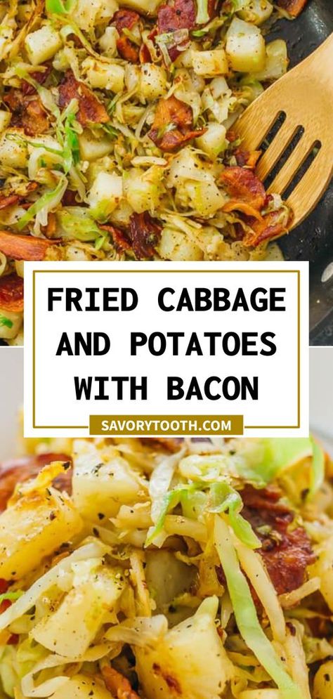 Fried Cabbage And Potatoes, Cooked Cabbage Recipes, Cabbage Recipes Southern, Cabbage Potatoes, Cabbage Recipes Healthy, Potatoes With Bacon, Chunky Chef, Cabbage And Potatoes, Cabbage And Bacon